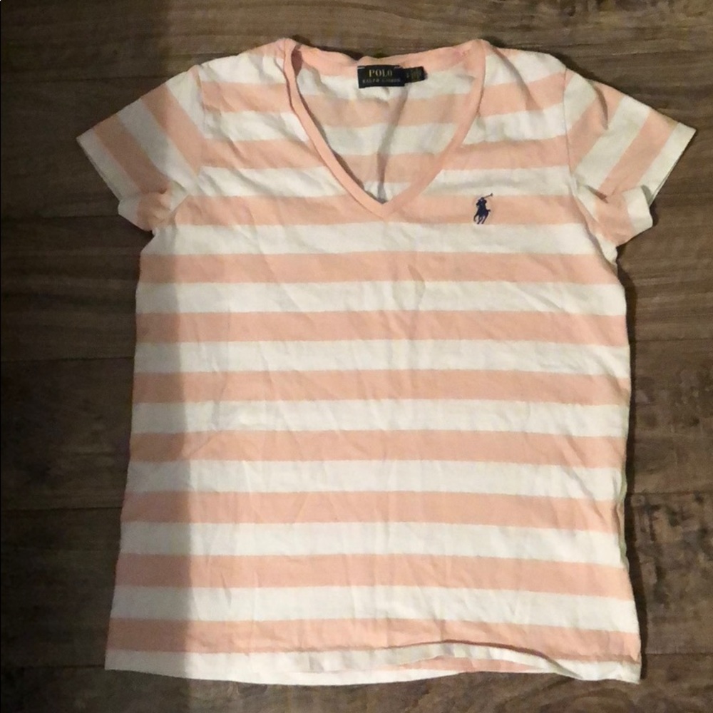Polo Ralph Lauren white and peach striped shirt.